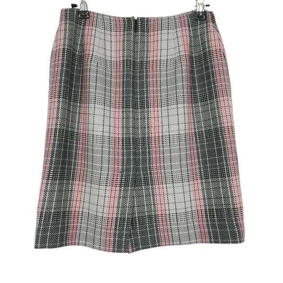 Talbots Straight Pencil Tweed Skirt Wool Gray Plaid Zip Lined Petite - Picture 2 of 5